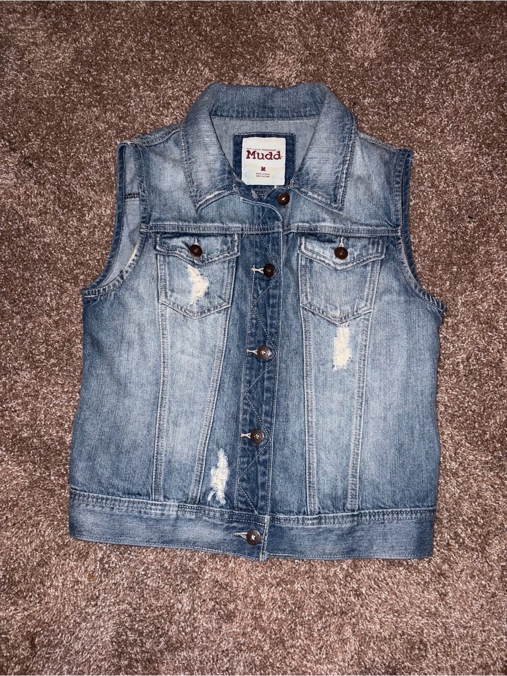 Mudd Light Blue Distressed Denim Vest